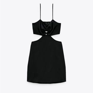 Black satin mini dress w/ cutouts. S, NWT!! 2nd pic is from google to show fit